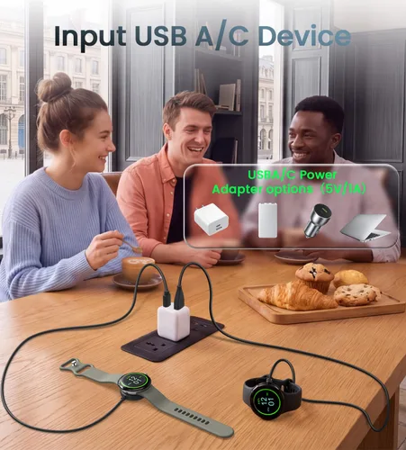 Vista 4 de Cable de carga USB A + tipo C de 3.3 pies compatible con Google Pixel Watch 2/3, cargador magnético de repuesto para Fitbit Sense 1/2, Versa