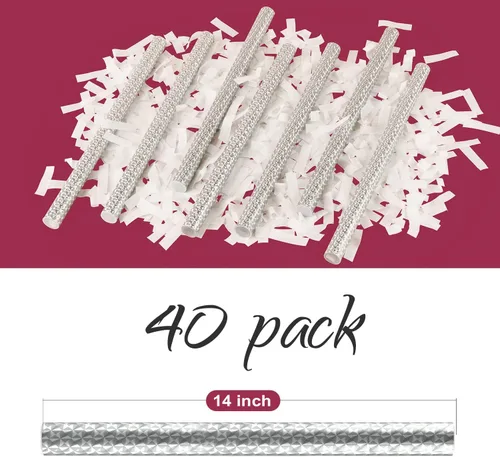 Vista 5 de BATTIFE Paquete de 40 varitas de confeti blanco, confeti de papel de seda de 14 pulgadas, palitos de aleteo para bodas, celebraciones, aniversarios