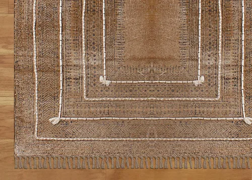 Vista 8 de Kilim Alfombra de Área 2x3 pies, color marrón bronce, diseño abstracto, estampado a mano en bloque, algodón Dhurrie, lavado a mano en superficie