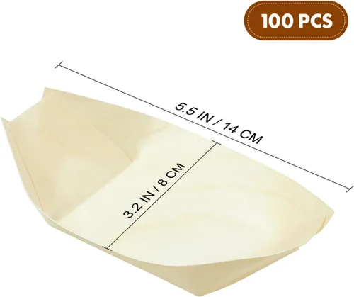Vista 3 de Hemoton 100 botes desechables de bambú para sushi, bandeja de madera biodegradable, 5.5 x 3.14 x 1.57 pulgadas, 100 piezas, para sushi, aperitivo