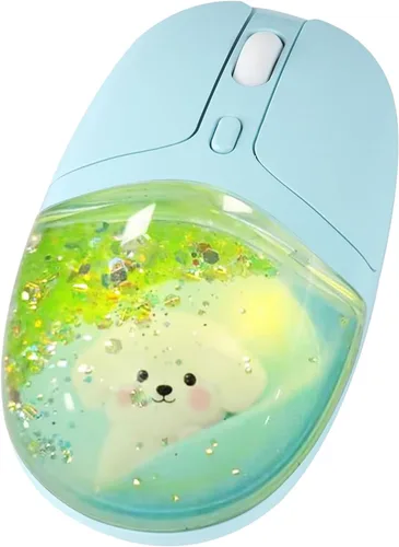 Vista 9 de elec Space Mouse inalámbrico Bluetooth - Bonito diseño de aguamarina transparente, mouse de agua de arena líquida con purpurina con precisión Azul