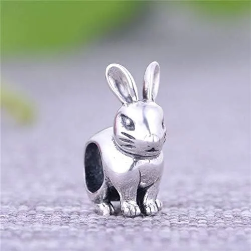 Vista 2 de Abalorio de plata de ley 925 con diseño de animales de la suerte, de la marca Lucky Beads, con forma de conejo, gato, perro para pulseras Pandora