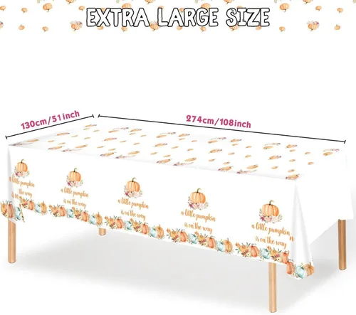 Vista 3 de A Little Pumpkin On The Way - Decoraciones de fiesta de baby shower, cubierta de mesa de calabaza (3 paquetes, 51 x 108 pulgadas)
