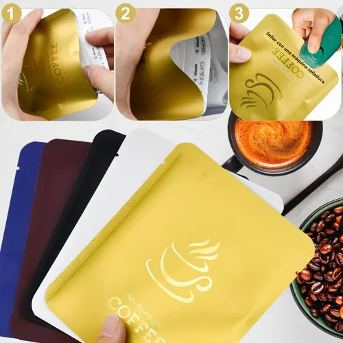 Vista 4 de 75 bolsas de papel de filtro de café con 75 bolsas de papel de aluminio para almacenamiento de café, bolsas de embalaje desechables de grado