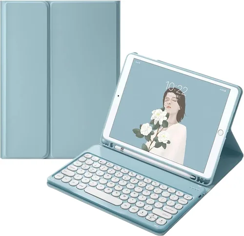 Vista 16 de Funda de teclado para Galaxy Tab S6 Lite de 10.4 pulgadas Funda de teclado con teclas redondas lindas de colores Teclado inalámbrico desmontable BT