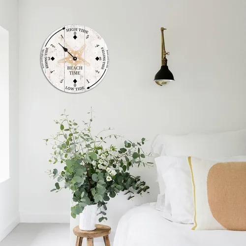 Vista 5 de Reloj de marea de madera rústica, reloj de marea con estrellas de mar, reloj de luna, silencioso, sin tictac, funciona con pilas, reloj de pared