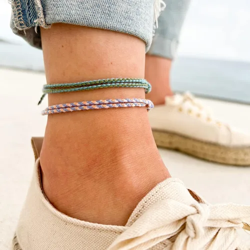 Vista 31 de Made by Nami 2 Pcs Wave String Ankle Bracelets for Women Waterproof & Adjustable Thin Braided Anklet Surfer Boho Ankle Bracelet Set of 2 Beach Multi