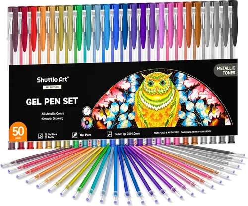 Vista 14 de Shuttle Art Paquete de 60 bolígrafos de gel de tono rojo amarillo, 30 bolígrafos de gel rojo, naranja, amarillo, con 30 recambios para adultos
