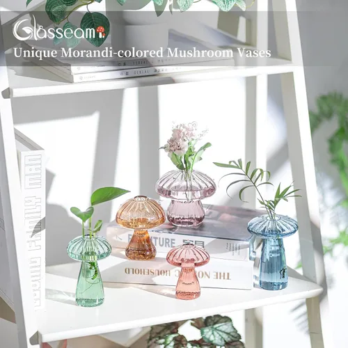 Vista 2 de Glasseam Estaciones de propagación de hongos para plantas: bonitas macetas de vidrio sopladas a mano de colores para plantas de interior, 5 frascos