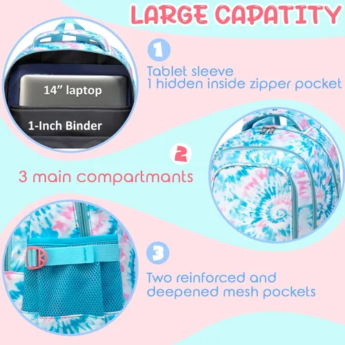 Vista 6 de BLUEFAIRY - Mochilas para niños y niñas para regreso a clases, regalos para niños de primaria, escuela primaria y secundaria, Azul claro