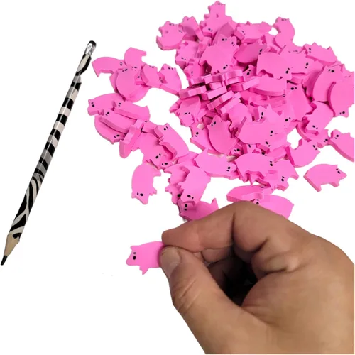 Vista 6 de Borradores de lápiz de cerdo rosa a granel (paquete de 144) de doble cara. Papelería para niños, dibujo de artes y manualidades