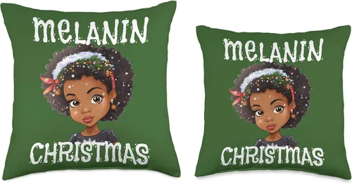 Vista 3 de Melanin Christmas Brown Skin Girls Shopp Melanin Christmas Black Girl Magic Women Mrs Claus Afro Love Throw Pillow, 16x16, Multicolor