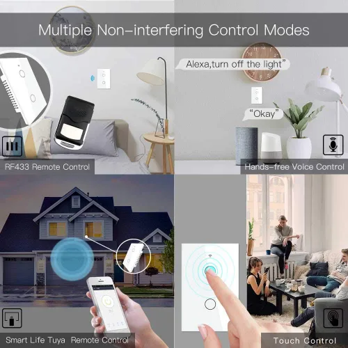 Vista 5 de MoesGo 2ª generación WiFi RF433 Smart Touch Wall Single Fire Smart Switch, no requiere cable neutro, compatible con la aplicación Smart Life/Tuya