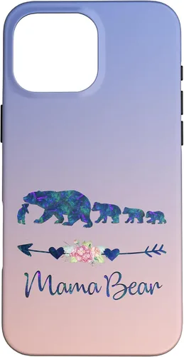 Vista 19 de Teal Blue Purple Floral Mama Bear Four Cubs Blue Pink Case for iPhone 17