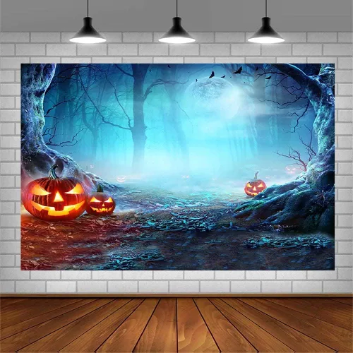 Vista 3 de SENDY Telón de fondo de Halloween de 7 x 5 pies para fotografía, noche de terror, decoración de fiesta de bosque aterrador, día de todos los santos