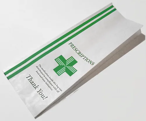 Vista 2 de Green Health Cross - Bolsas para recetas dispensarias (10 x 3 x 1.5), bolsa de papel con fuelle para farmacia, embalaje de medicamentos