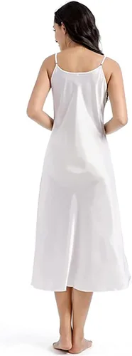 Vista 5 de Camisón de satén para mujer, vestido largo para dormir, camisones de seda con cuello en V