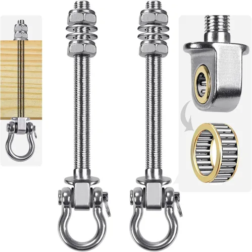 Vista 14 de SELEWARE Perchas de acero inoxidable resistentes con rodamientos (juego de 2), pernos oscilantes M10 x 9 pulgadas, capacidad de 1800 libras