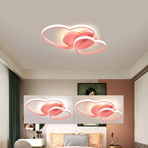Vista 2 de YIYIBYUS Morden - Lámpara LED de techo con forma de corazón para dormitorio, lámpara acrílica con control remoto, lámpara de techo de dibujos