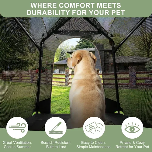 Vista 2 de Casa para perros al aire libre, perrera con toldo, tienda de campaña impermeable y transpirable para perros medianos, refugio plegable para perros