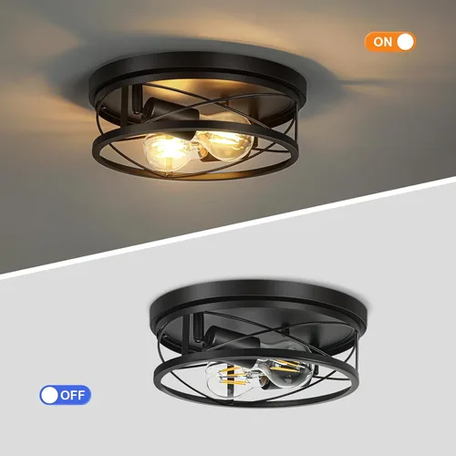 Vista 6 de Luces de granja, lámpara de techo industrial negra de montaje empotrado, lámpara de techo para pasillo, dormitorio, cocina, entrada, 2 luces