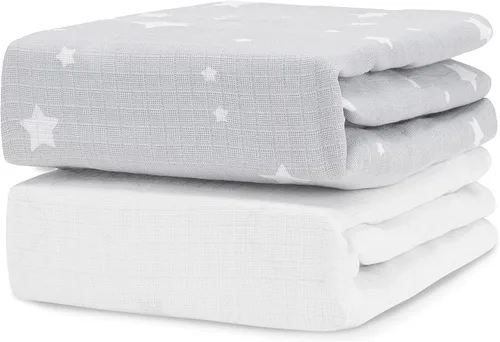 Vista 20 de Newton Baby Sábana bajera ajustable de doble capa para cuna (paquete de 2), ultra transpirable y suave, gasa orgánica, se adapta a todas las cunas
