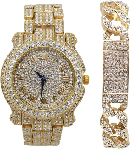 Vista 26 de Charles Raymond Reloj redondo de lujo para hombre totalmente incrustado con brillantes en plata con pulsera Bling-ed Out - L0504B