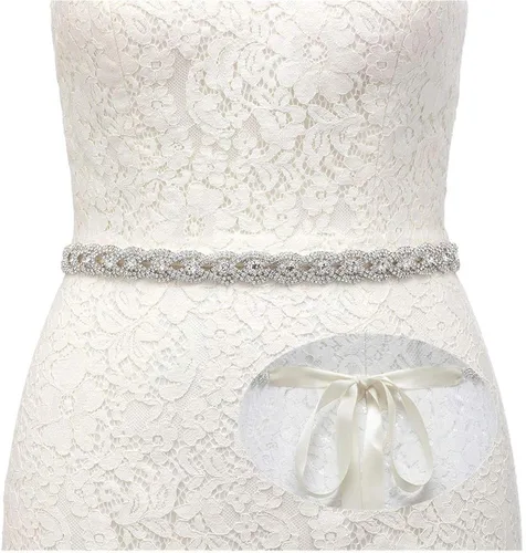 Vista 6 de SWEETV Rhinestone Bridal Belt Braid Crystal Wedding Dress Belt Sash Headband for Bride Bridesmaid