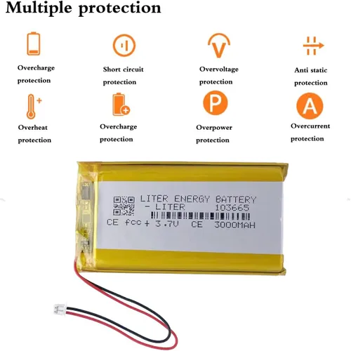 Vista 3 de 3.7V 103665 3000mAh batería de iones de polímero de litio recargable batería de polímero con conector JST 0.049 in para Miyoo Mini