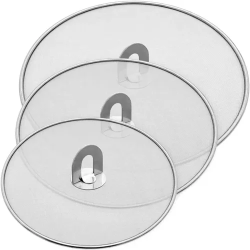 Vista 7 de Pantalla contra salpicaduras para sartén y colador de alimentos, protector de salpicaduras de grasa de acero inoxidable de 13 pulgadas, protector