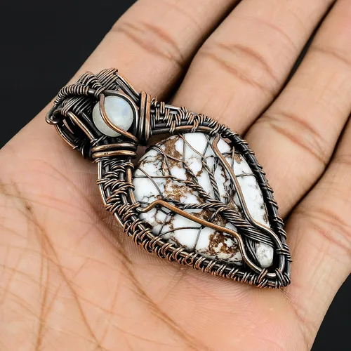 Vista 15 de Impresionante collar con colgante de árbol de la vida de cobre con piedras preciosas hechas a mano y cadena de 20 pulgadas, perfecto