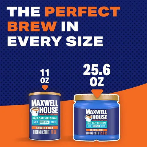 Vista 10 de Maxwell House Half Caff - Café molido de tostado medio con 1/2 de cafeína (recipiente de 25.6 onzas)