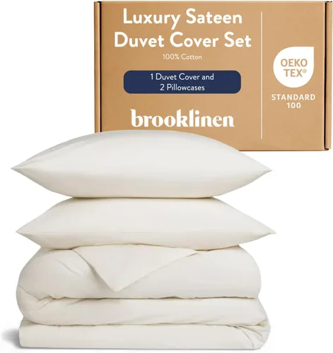 Vista 19 de Brooklinen Funda de edredón de satén de lujo de calidad hotelera, tamaño Abismo