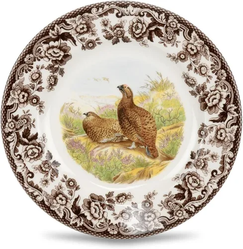 Vista 33 de Spode Woodland Bass Plato de Ensalada - 8" Loza Fina, Hecho en Inglaterra, Diseño de Pez de Caza con Borde de Flores Británicas para Ensaladas