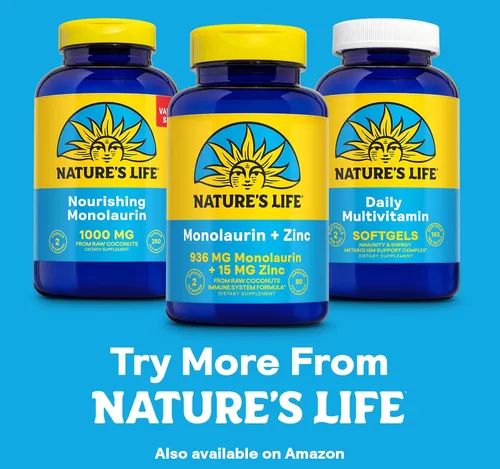 Vista 7 de Nature's Life Monolaurin Plus Zinc Suplemento de apoyo inmunológico – 936 mg de monolaurina de coco crudo, zinc 15 mg, apoya la salud intestinal