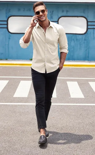 Vista 3 de COOFANDY Camisa de vestir con ajuste muscular para hombre, sin arrugas, manga larga, con botones