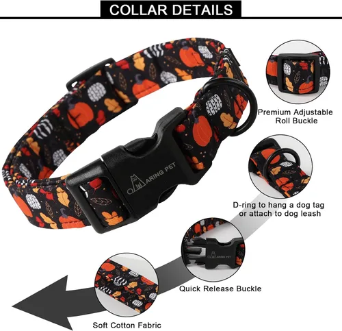 Vista 187 de Aring Pet Collar de algodón, ligero y ajustable, con hebilla de liberación rápida, para perros pequeños, medianos y grandes, para cachorros, S, Hoja