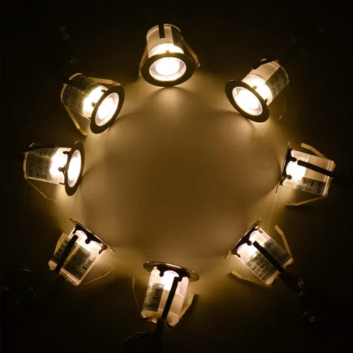 Vista 5 de Kit de luces LED para exteriores, blanco cálido Φ1.18 pulgadas, bajo voltaje, 12 V CC, IP67, impermeable, con cable eléctrico, empotrado, redondo