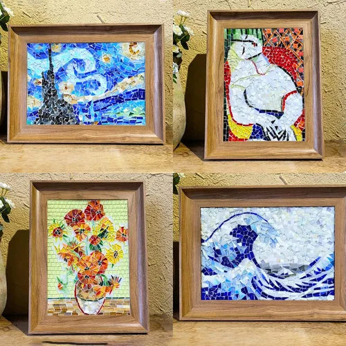 Vista 6 de Azulejos de mosaico de vidrio de mosaico irregulares mixtos verdes, 10.58 oz mosaico DIY conjunto de mosaico para adultos, suministros