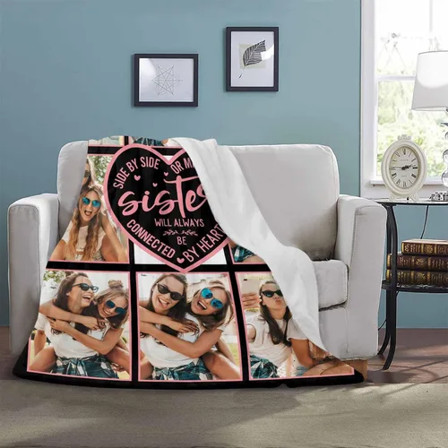 Vista 4 de InterestPrint Regalos para hermanas de hermana manta con collage de fotos, mantas de fotos personalizadas para hermanas, mejores amigas, mujeres