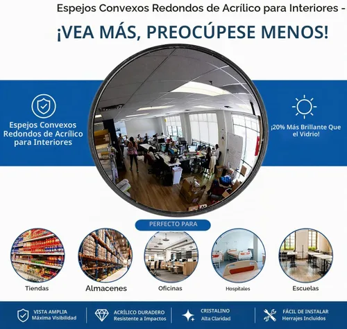 Vista 5 de Espejo convexo acrílico para interiores de 12 pulgadas con parte trasera de plástico, espejo redondo de seguridad para interiores para el punto
