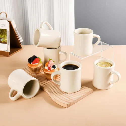 Vista 6 de BYCNZB Juego de 6 tazas de café de cerámica de 11 onzas para restaurante, comedor, granja, cafetería, hogar (crema)