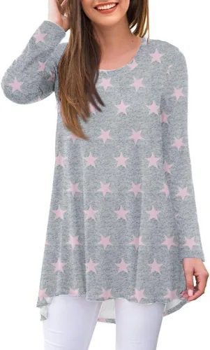 Vista 97 de AWULIFFAN Blusa tipo túnica holgada de manga larga con cuello redondo para mujer