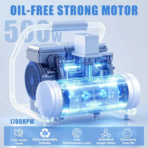 Vista 6 de AZZUNO Compresor de aire de 1 galón, tanque de compresor de aire sin aceite de 1.6CFM a 90PSI y presión máxima de 116 PSI, compresor ultra