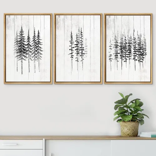 Vista 249 de SIGNWIN Lienzo enmarcado para pared, juego de arte de collage de hojas transparentes en blanco y negro, ilustraciones de naturaleza silvestre, arte