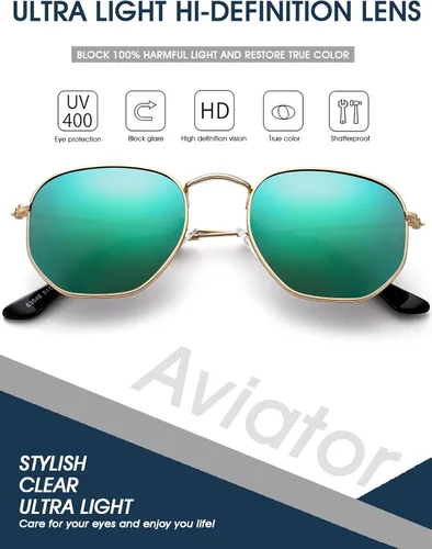 Vista 5 de PORADAY Lentes de sol polarizados hexagonales para mujeres y hombres, vintage, cuadrados, de metal, lentes de sol geométricos