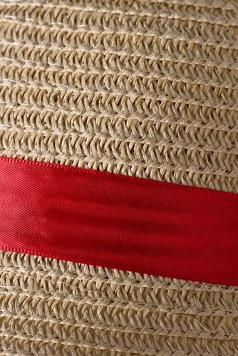 Vista 3 de Sombrero de paja con cuerda para disfraz de cinta roja, sombreros de sol para Halloween, accesorios de cosplay