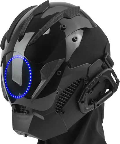 Vista 3 de Máscara punk cosplay para hombres, casco gótico samurái con luz LED para Halloween, fiesta, festival