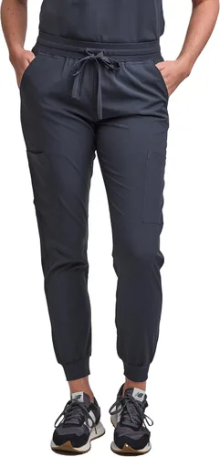 Vista 4 de Green Town Conjunto de ropa quirúrgica para mujer, pantalón deportivo y parte superior con cuello en V, 5 bolsillos, cintura de yoga, uniforme
