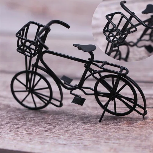Vista 4 de Mini bicicleta de casa de muñecas, bicicleta de metal móvil para muñecas